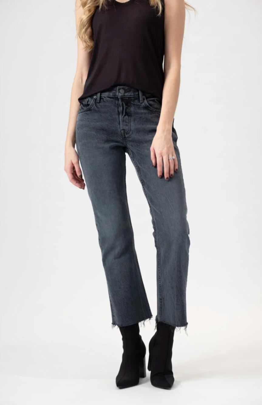 GRLFRND Tatum Jeans 24 Midnight Rambler Black Straight Crop Raw Hem High Rise